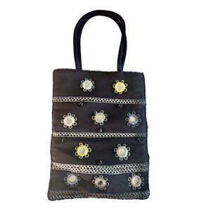 URVASHI Black Silk Small Beaded Tote Bag – Made in India, 100% Silk